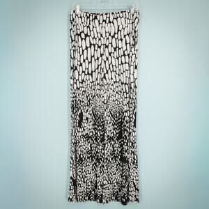 Joseph Ribkoff Size 10 Black White Print Side Zip Wide Flare Leg Knit Pants